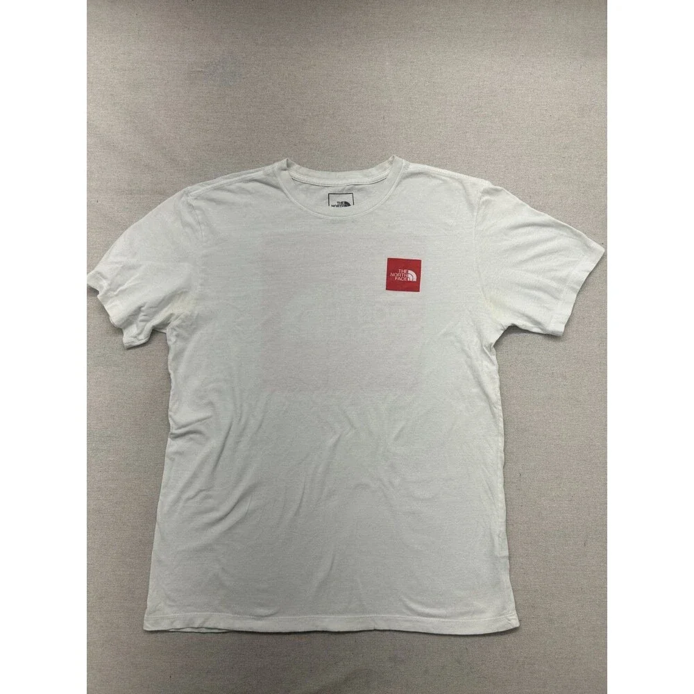 The North Face Mens White Short Sleeve T-Shirt Size Medium Red Front & Back Logo